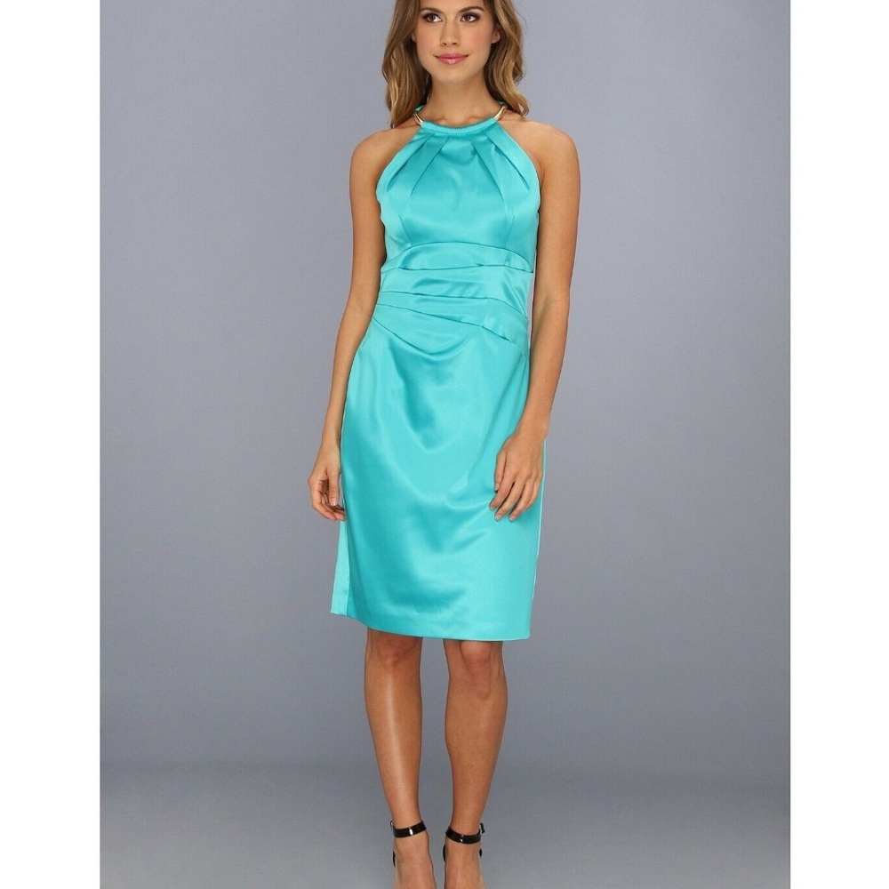 Eliza J Halter Pleated Sheath Satin Dress, 8, Party, Cocktail, Wedding Guest